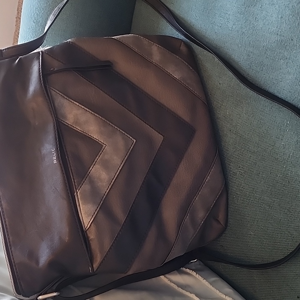 Black and gray Relic cross body purse